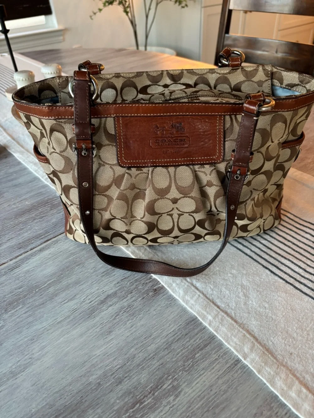 🍃🦋 Coach Heritage Brown Signature Canvas Tote with Leather Trim 12729 - Picture 2 of 16